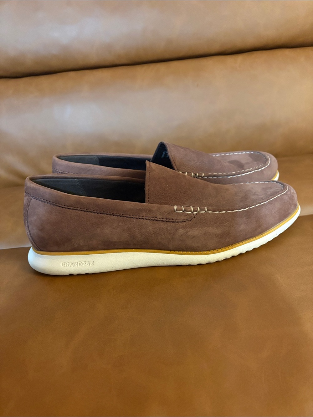 Cole Haan Brown Suede Slip-On Loafers with White Sole - Picture 1 of 2